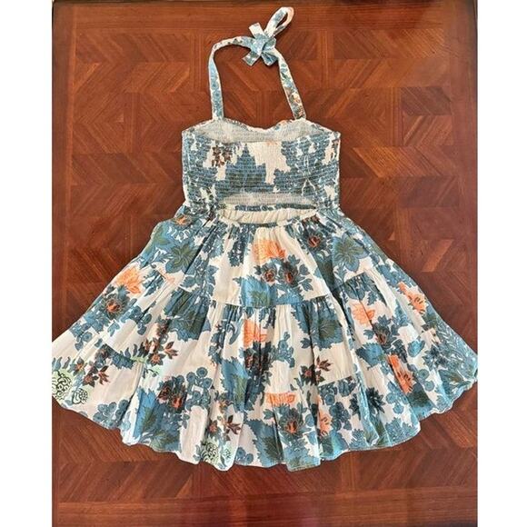Forever That Girl Floral Smocked Halter Sundress Blue Orange Size S - Picture 12 of 16